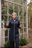 Fermuarlı Kapşonlu Sade İkili Tesettür Eşofman Takımı - 71229.015 - Lacivert thumbnail 5