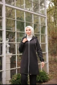 Fermuarlı Kapşonlu Sade İkili Tesettür Eşofman Takımı - (38-46) - 71229 - Siyah thumbnail 2