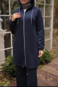Fermuarlı Kapşonlu Sade İkili Tesettür Eşofman Takımı - 71229.015 - Lacivert thumbnail 8