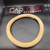 Tay Tüyü Peluş Geçme Direksiyon Kılıfı-Spor Görünüm-Bej-İç 32-Dış 38cm - 3