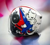 Sway 814 Cool Cat Yarı Camlı Şeffaf Vizörlü Çocuk Bisiklet Motosiklet Scooter Kaskı S Beden White - 3