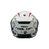 Sway 814 Cool Cat Yarı Camlı Şeffaf Vizörlü Çocuk Bisiklet Motosiklet Scooter Kaskı S Beden White - 6