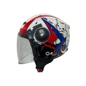 Sway 814 Cool Cat Yarı Camlı Şeffaf Vizörlü Çocuk Bisiklet Motosiklet Scooter Kaskı S Beden White - 4