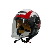 Sway 814 Cool Cat Yarı Camlı Şeffaf Vizörlü Çocuk Bisiklet Motosiklet Scooter Kaskı S Beden White - 5