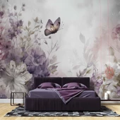 Eflatun Çiçek ve Kelebek Manzaralı Duvar Kağıdı thumbnail 2