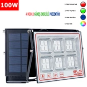 100 SOLAR 5 MODLU GÜNEŞ ENERJİLİ LED PROJEKTÖR  MAVİ YEŞİL KIRMIZI VE RGB RENK AYDINLATMA - 1