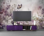 Eflatun Çiçek ve Kelebek Manzaralı Duvar Kağıdı thumbnail 3