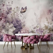 Eflatun Çiçek ve Kelebek Manzaralı Duvar Kağıdı thumbnail 5