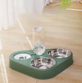 Monozone 3in1 Kedi Köpek Mama Su Kabı Paslanmaz Çelik Mama Kabı Tas Suluk Evcil Hayvan Kasesi(Yeşil) - 3