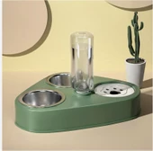 Monozone 3in1 Kedi Köpek Mama Su Kabı Paslanmaz Çelik Mama Kabı Tas Suluk Evcil Hayvan Kasesi(Yeşil) - 1