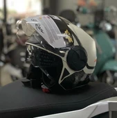 Sway 737 Şeffaf Vizörlü Güneş Gözlüklü Yarım Motosiklet Scooter Kaskı 2XL Beden Gemini Beige Black - 4