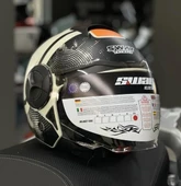 Sway 737 Şeffaf Vizörlü Güneş Gözlüklü Yarım Motosiklet Scooter Kaskı 2XL Beden Gemini Beige Black - 1