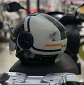 Sway 737 Şeffaf Vizörlü Güneş Gözlüklü Yarım Motosiklet Scooter Kaskı 2XL Beden Gemini Beige Black - 3