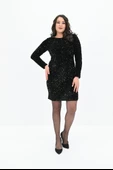 Kadın Uzun Kollu Pullu Payetli Elbise 5290-25 - 5