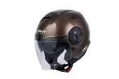 Sway 737 Şeffaf Vizörlü Güneş Gözlüklü Yarım Motosiklet Scooter Kaskı L Beden Gloss Brown - 2