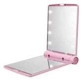 Monozone Katlanır Mini Işıklı Makyaj Aynası Cep Çanta Aynası 8 LED Pilli(23A 12V Pil Dahildir) Pembe - 1