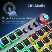 Monozone Mekanik Klavye Mouse Seti Kablolu Klavye 2.4G Mouse RGB Bilek Desteği Daktilo Klavye Retro - 7
