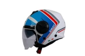 Sway 737 Şeffaf Vizörlü Güneş Gözlüklü Yarım Motosiklet Scooter Kaskı 2XL Beden Double With Blue Red - 1