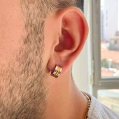 BZ Altın Kaplama Çift Renk Halka Küpe UNK-719 - 2