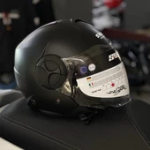 Sway 737 Şeffaf Vizörlü Güneş Gözlüklü Yarım Motosiklet Scooter Kaskı XL Beden Mat Black - 1