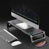 Monozone Bilgisayar Monitör Yükseltici Laptop Sehpası RGB 4 USB Hub Yükseklik Ayarlı Monitör Standı - 3