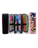 Kalem Kutusu Black Pink Blink Organizer Kalemkutu Vegan Deri Üç Bölmeli Kalemlik - Siyah thumbnail 5