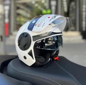 Sway 766 Geko Güneş Gözlüklü Yarım Motosiklet Kaskı 2XL Beden Gloss White thumbnail 3