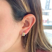 BZ Altın Kaplama Çift Renk Halka Küpe UNK-719 - 3