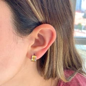 BZ Altın Kaplama Kalın Çift Renk Halka Küpe UNK-720 - 2