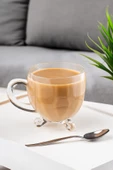 Porsima 15719 Ayaklı Kulplu Boncuk Desenli 4'lü Cam Bardak - Kulplu Çay Kahve Bardağı - 200 Cc - 3