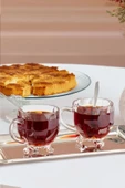Porsima 15719 Ayaklı Kulplu Boncuk Desenli 4'lü Cam Bardak - Kulplu Çay Kahve Bardağı - 200 Cc - 1