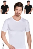 Berrak 3 Adet Erkek Elestan V Yaka Kısa Kol Badi Tişört 1027 - 4