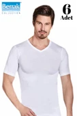 Berrak 6 Adet Erkek Elestan V Yaka Kısa Kol Badi Tişört 1027 - 1