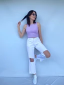 Kadın Dizi Ve Paçası Yırtıklı Beyaz Kot Pantolon thumbnail 1