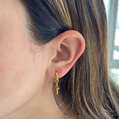 BZ Altın Kaplama Haç Model Sallantılı Halka Küpe UNK-692 - 3