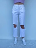 Kadın Dizi Ve Paçası Yırtıklı Beyaz Kot Pantolon thumbnail 5