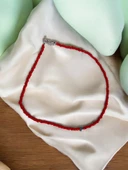 Kırmızı Kum Boncuk Unisex Kolye Kalp Detaylı Zarif Kum Boncuk Kolye thumbnail 1