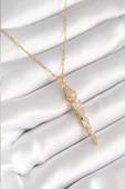 316L Çelik Gold Renk Zirkon Taşlı Sallantı Yılan Model Kadın Kolye - TJ-BKO8448 - 1