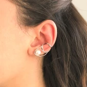 BZ 316L Çelik İnci Taşlı Çelik Ear Cuff Küpe UNK-682 - 2