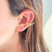 BZ Altın Kaplama Zirkon Taşlı Yıldız Detaylı Çelik Ear Cuff Küpe UNK-686 - 2