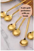 Periboia 6 Adet Şık Parlak Gold Paslanmaz Titanyum Çelik Çay Kaşığı Kararmaz - 4