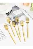 Periboia 6 Adet Mini Boy Lüx Gold Fondü Çatalı Paslanmaz Çelik 14 Cm Tatlı Çatalı - 5