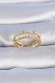 Pirinç Gold Renk Zirkon Taşlı İnci Detay Kadın Yüzük - TJ-BYK3336 - 1