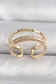 Pirinç Gold Renk Zirkon Taşlı Kadın Yüzük - TJ-BYK3492 - 1