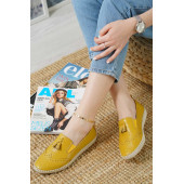 BAMU Günlük Kullanım % 100 Deri Sarı Renk Ortapedik Bayan Ayakkabı - 1