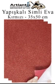 Kırmızı Yapışkanlı Simli Eva 35x50 cm 3 Adet Simli Yapışkanlı Eva Süngeri Okul Kreş Anasınıfı Elişi Etkinlikleri Hobi - 1