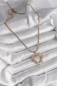 316L Çelik Gold Renk İtalyan Zincir Mix Renk Zirkon Taşlı Kalp Model Kadın Kolye - TJ-BKO9601 - 2