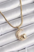 316L Çelik Gold Renk Çelik İtalyan Zincir Zirkon Taşlı Halil Figür Kalp Detay Kadın Kolye - TJ-BKO9591 - 1