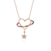 925 Ayar Gümüş Rose Kalp Yıldız Kadın Kolye thumbnail 2