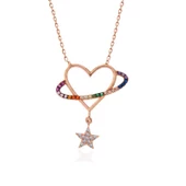 925 Ayar Gümüş Rose Kalp Yıldız Kadın Kolye thumbnail 3